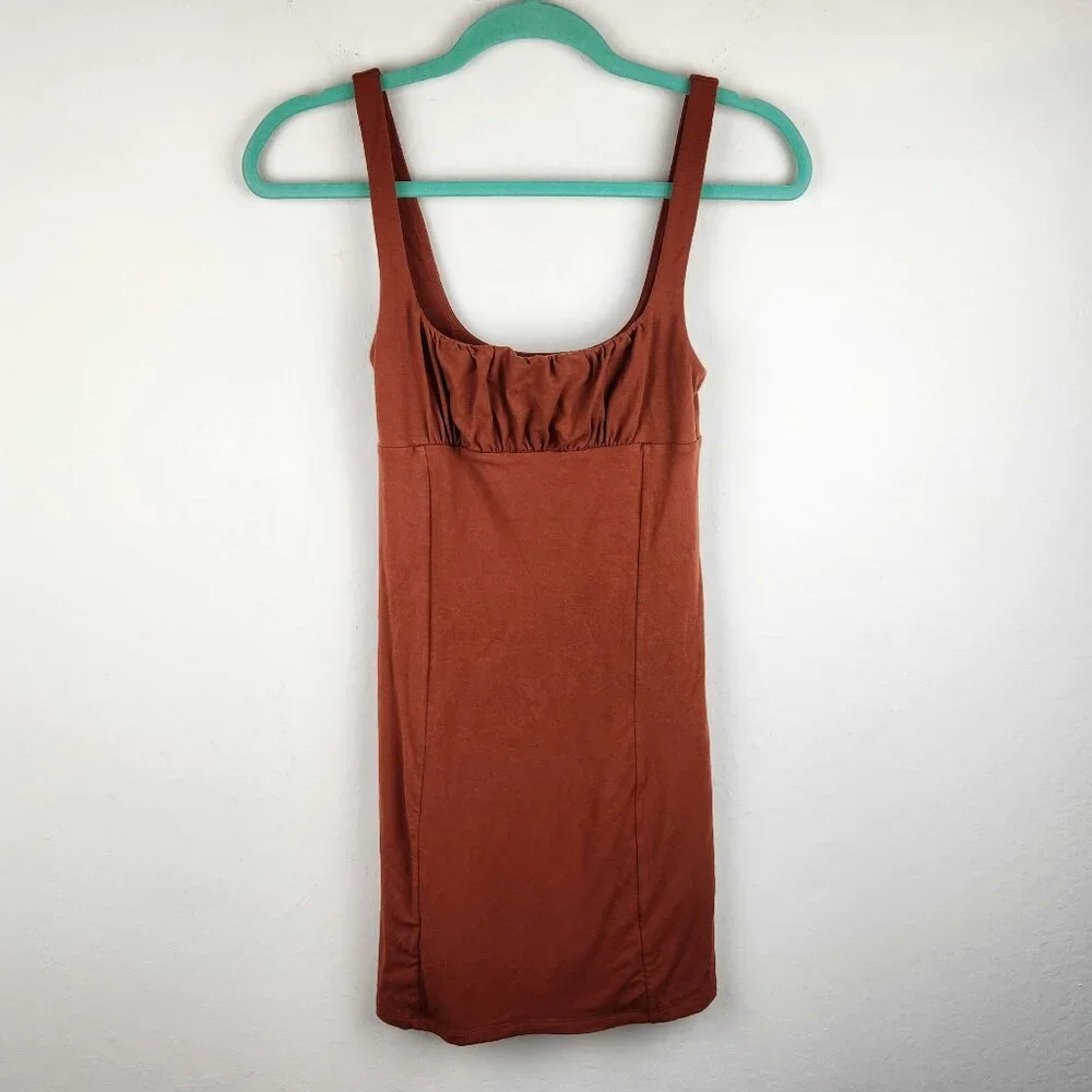 Aritzia Wilfred Free Orbit Ruched Mini Dress in Rich Copper sz S - Picture 2 of 8